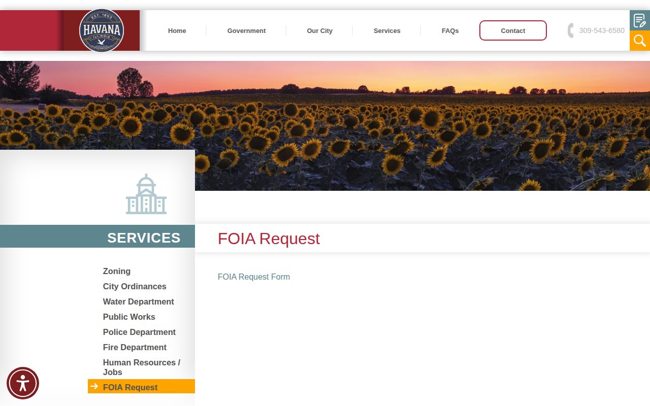 Havana Illinois FOIA request page for arrest and booking records