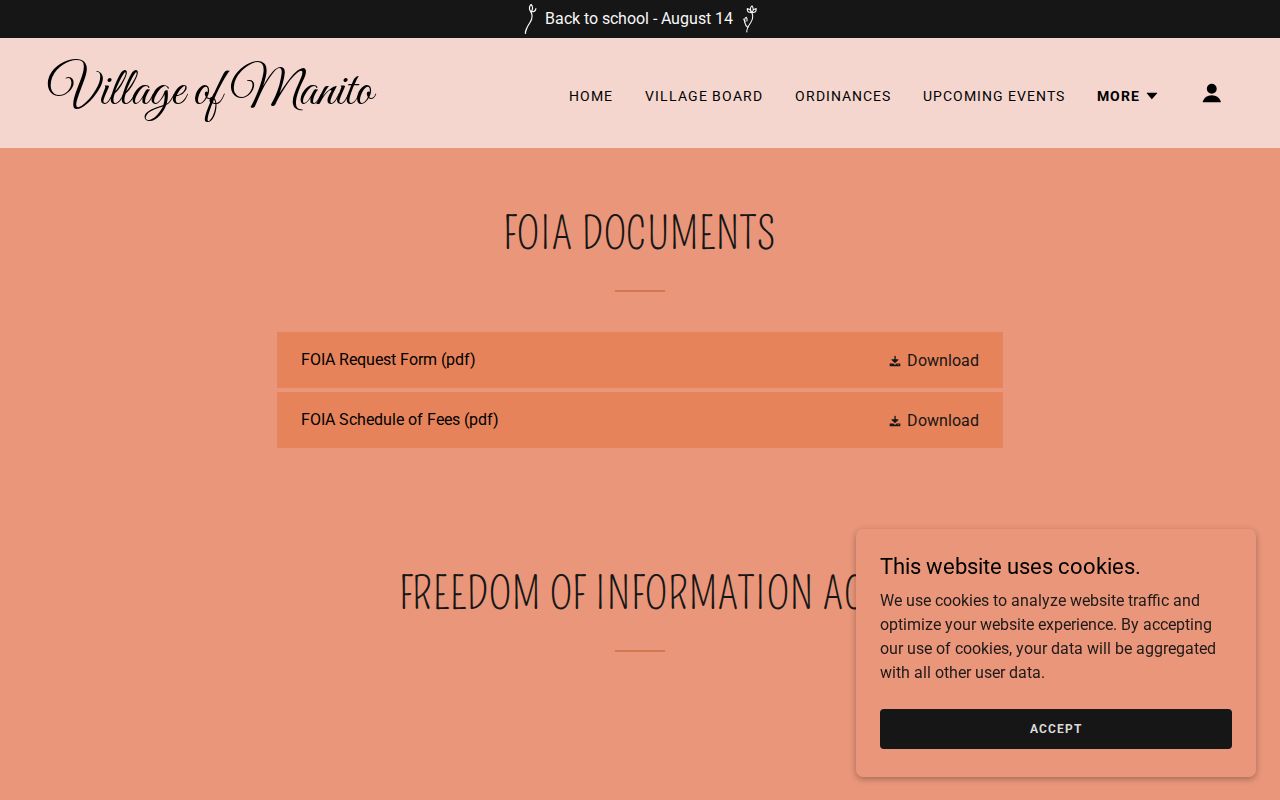 Manito Illinois FOIA information page for arrest records and booking requests
